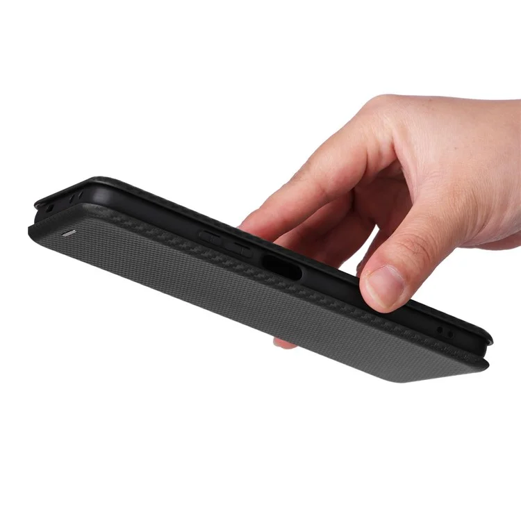 Carbon Fiber Texture Shell for Xiaomi Redmi K60E 5G Phone Case Stand Card Slot PU Leather Cover - Black