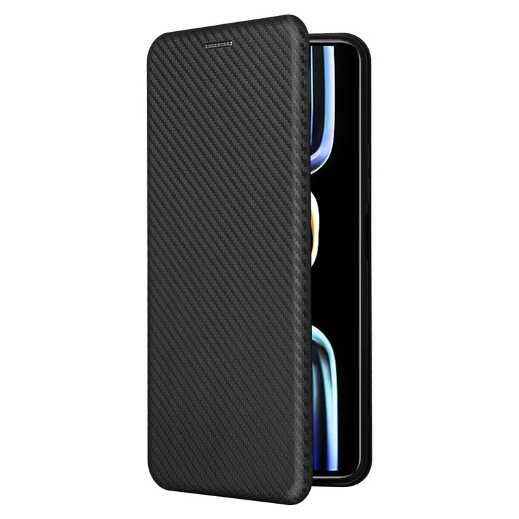 Carbon Fiber Texture Shell for Xiaomi Redmi K60E 5G Phone Case Stand Card Slot PU Leather Cover - Black