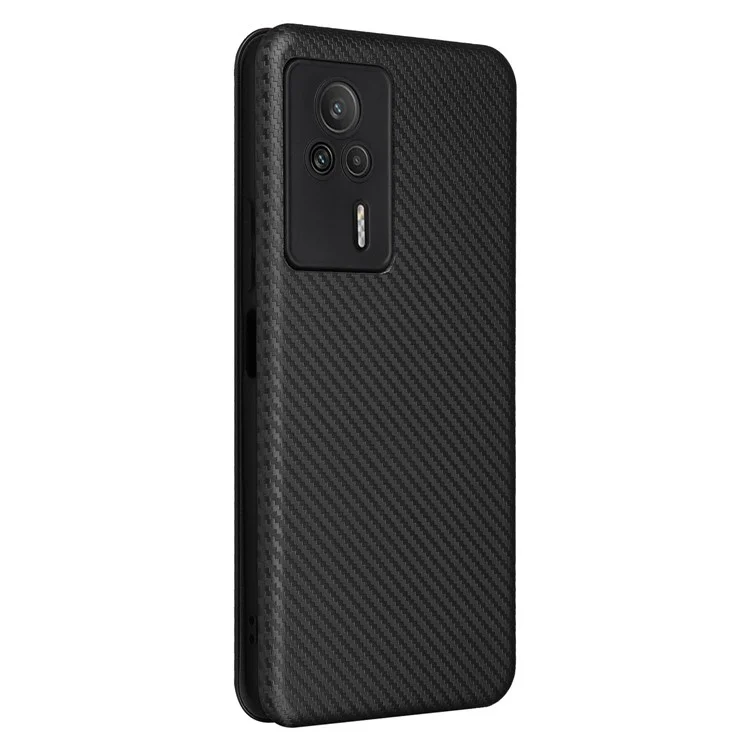 Carbon Fiber Texture Shell for Xiaomi Redmi K60E 5G Phone Case Stand Card Slot PU Leather Cover - Black