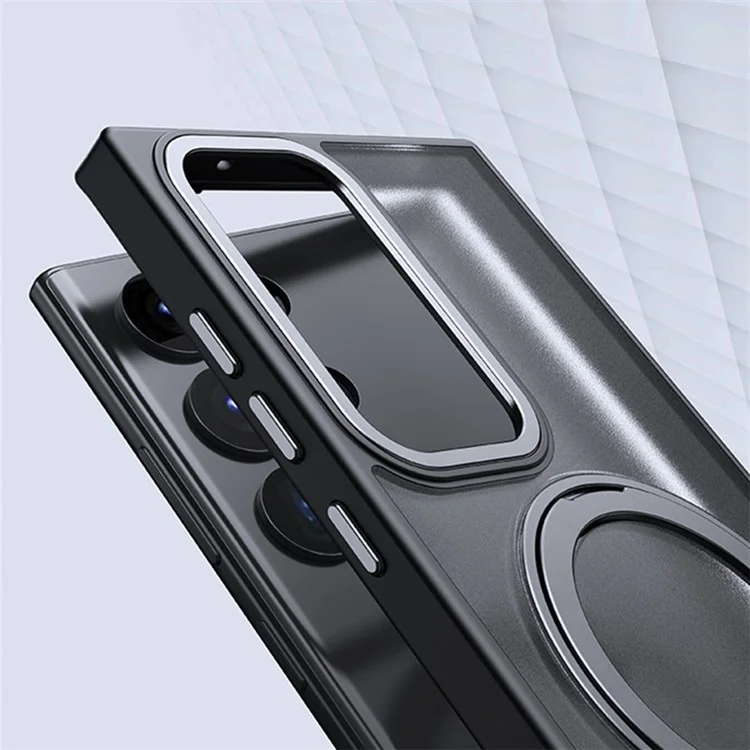 For Samsung Galaxy S23 Ultra TPU+Acrylic Matte Phone Case Rotatable Kickstand Cover Compatible with MagSafe - Black