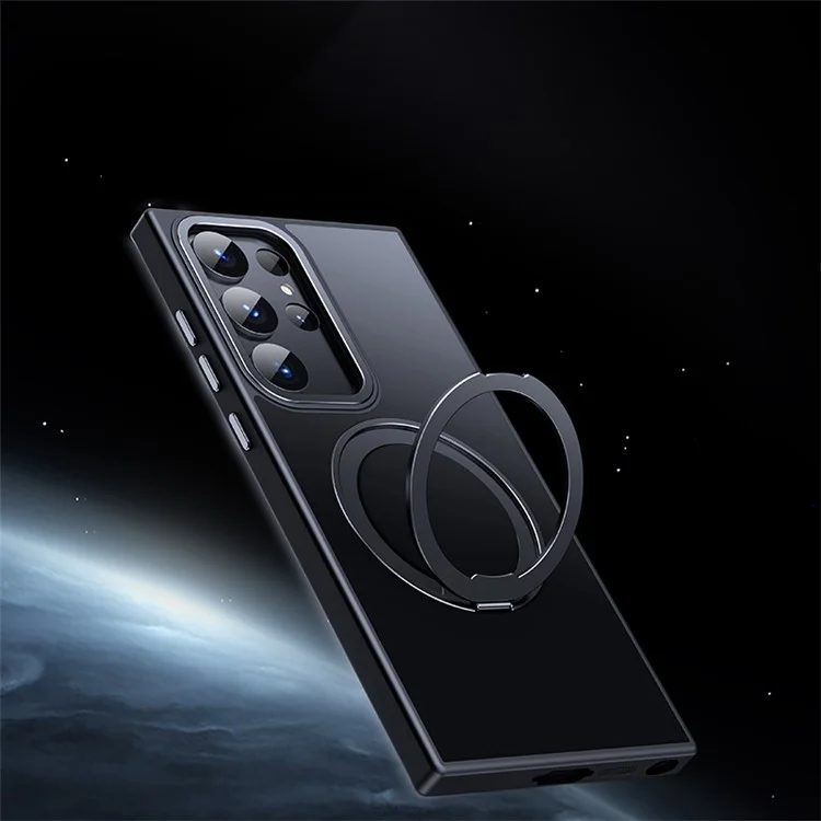 For Samsung Galaxy S23 Ultra TPU+Acrylic Matte Phone Case Rotatable Kickstand Cover Compatible with MagSafe - Black