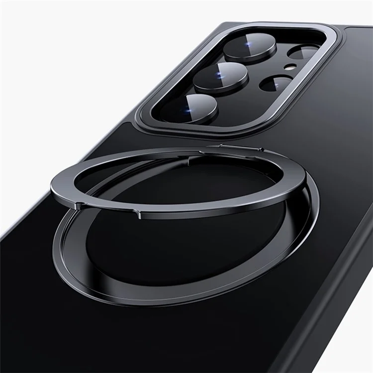 For Samsung Galaxy S23 Ultra TPU+Acrylic Matte Phone Case Rotatable Kickstand Cover Compatible with MagSafe - Black