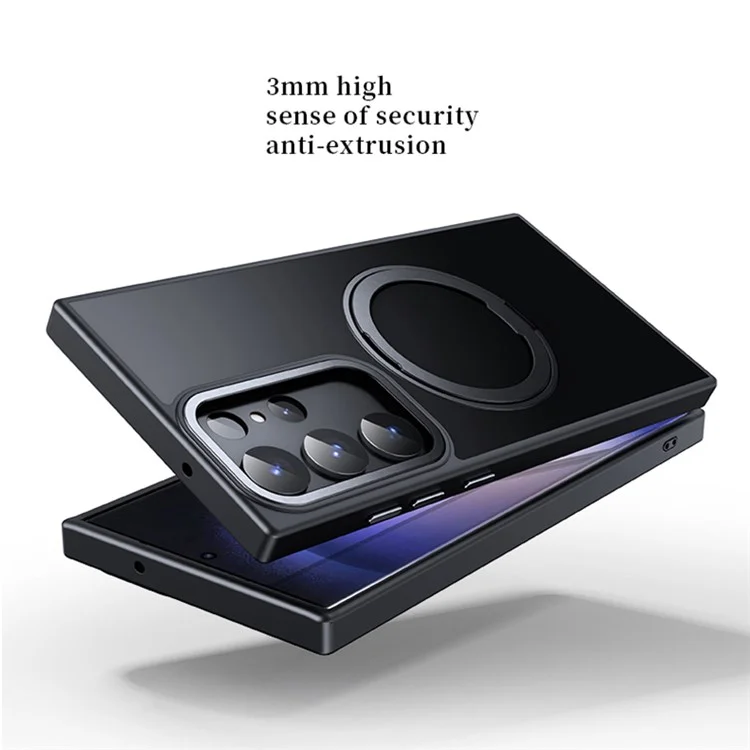 For Samsung Galaxy S23 Ultra TPU+Acrylic Matte Phone Case Rotatable Kickstand Cover Compatible with MagSafe - Black