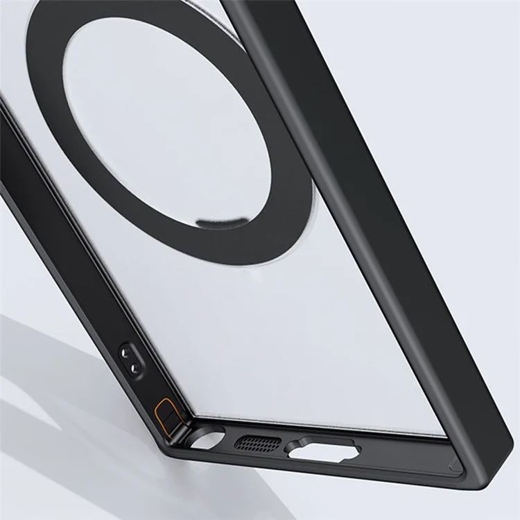 For Samsung Galaxy S23 Ultra TPU+Acrylic Matte Phone Case Rotatable Kickstand Cover Compatible with MagSafe - Black