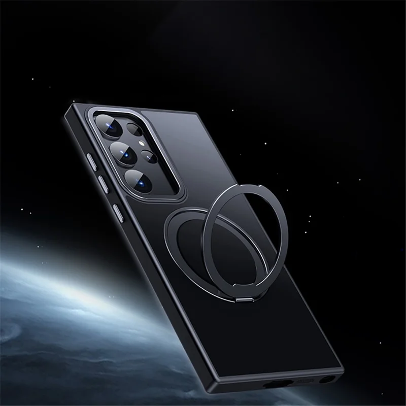 For Samsung Galaxy S23 Ultra TPU+Acrylic Matte Phone Case Rotatable Kickstand Cover Magnetic Case - Silver