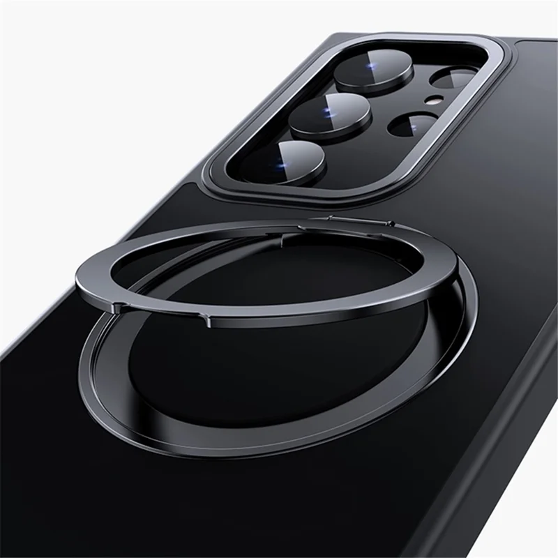 For Samsung Galaxy S23 Ultra TPU+Acrylic Matte Phone Case Rotatable Kickstand Cover Magnetic Case - Silver