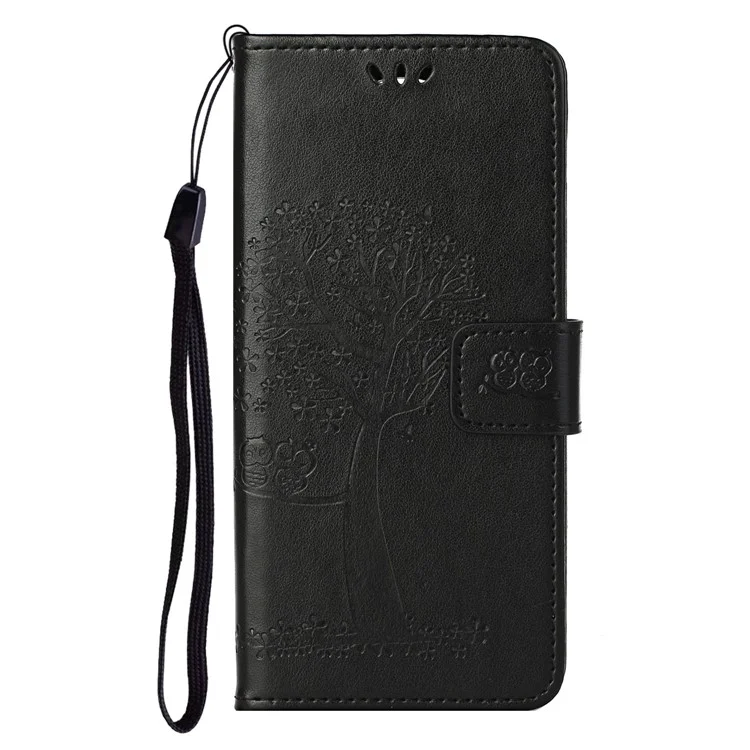 For Xiaomi Redmi Note 12S 4G Owl Tree Imprinted Wallet Phone Case PU Leather Stand Cover - Black