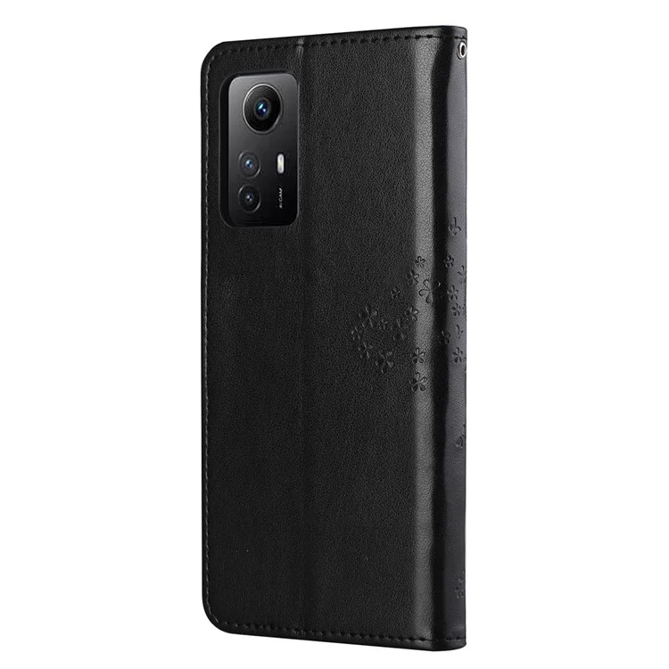 For Xiaomi Redmi Note 12S 4G Owl Tree Imprinted Wallet Phone Case PU Leather Stand Cover - Black