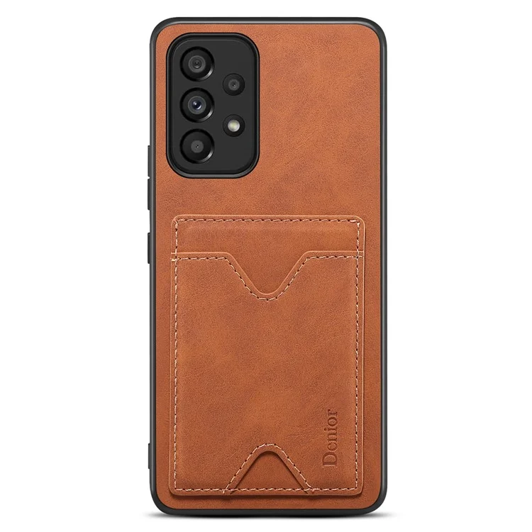 DENIOR Per Samsung Galaxy A23 5G (Versione Globale) / A23 4G Custodia Telefonica in Pelle PU con Slot per Schede e Supporto - Marrone