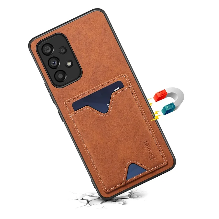 DENIOR Per Samsung Galaxy A23 5G (Versione Globale) / A23 4G Custodia Telefonica in Pelle PU con Slot per Schede e Supporto - Marrone
