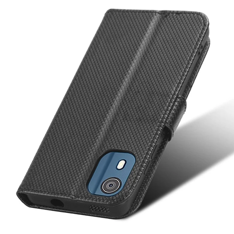 For Nokia C02 Diamond Texture PU Leather Shell Flip Stand Wallet Phone Case - Black