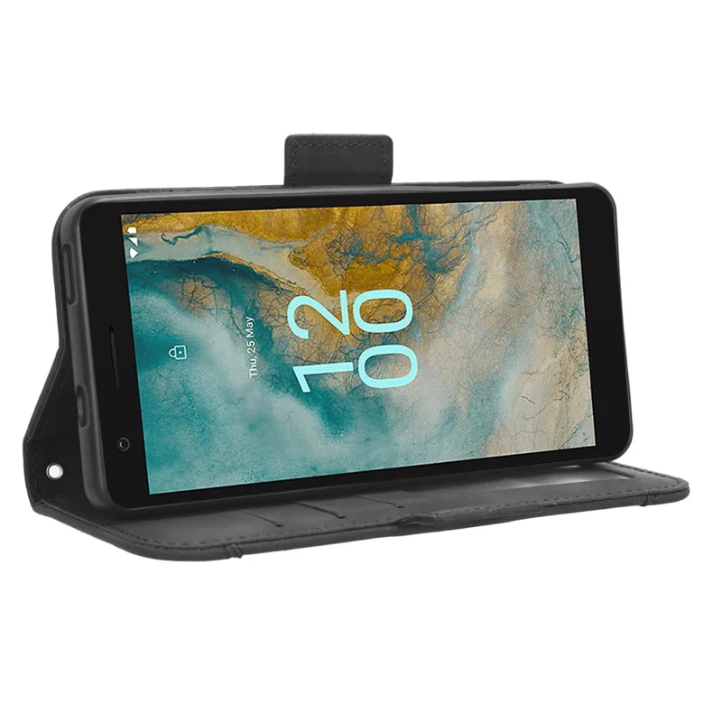 Для Nokia C02 Несколько слотов для карт PU кожаный чехол для телефона Полная защита Подставка Бумажник Обложка - Черный