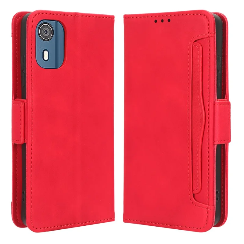 For Nokia C02 Multiple Card Slots PU Leather Phone Case Full Protection Stand Wallet Cover - Red