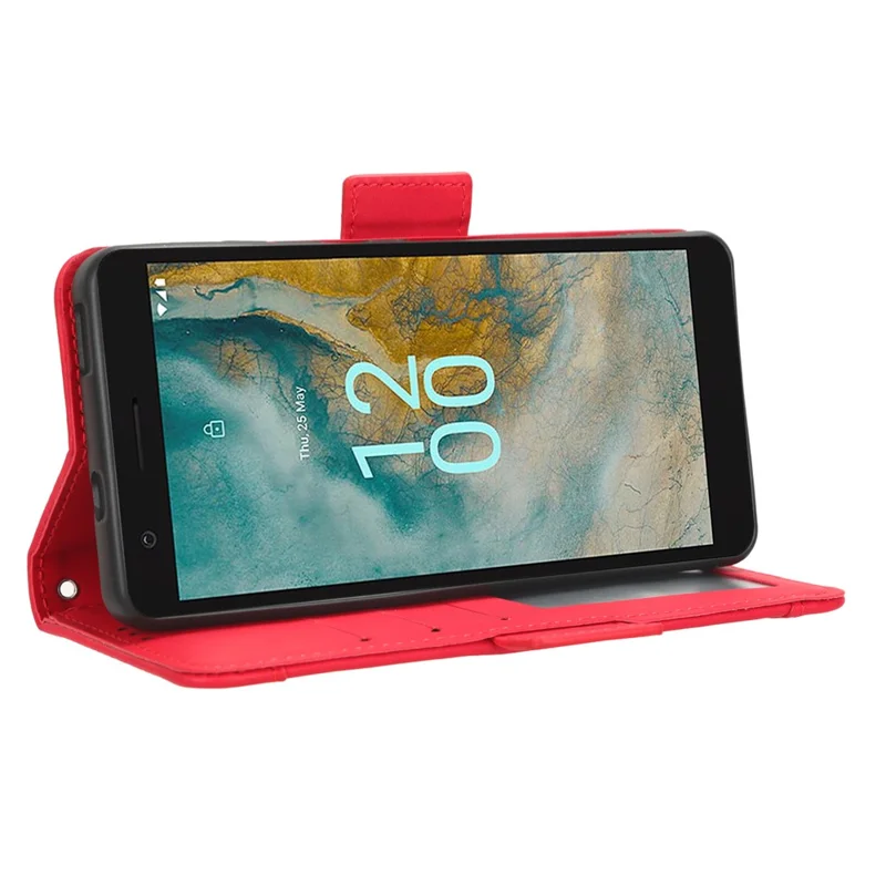 For Nokia C02 Multiple Card Slots PU Leather Phone Case Full Protection Stand Wallet Cover - Red