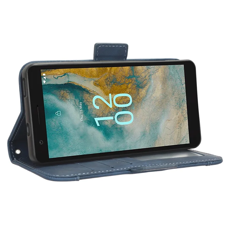 Per Nokia C02 Slot multipli per schede Custodia in pelle PU Protezione completa Stand Custodia portafogli - Blu