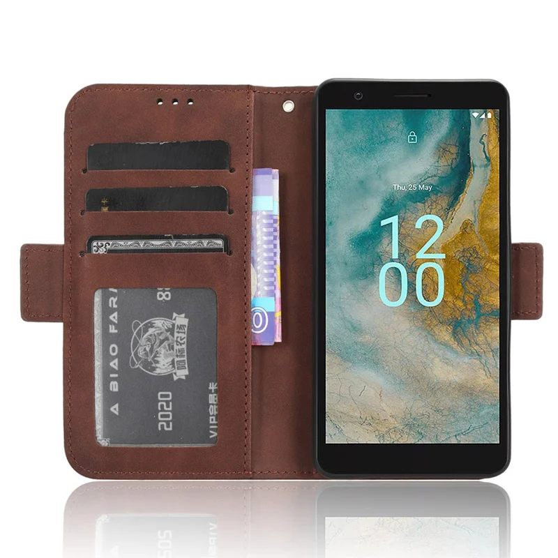 Per Nokia C02 Slot per più carte Custodia in pelle PU Custodia protettiva completa Supporto Wallet Cover - Marrone