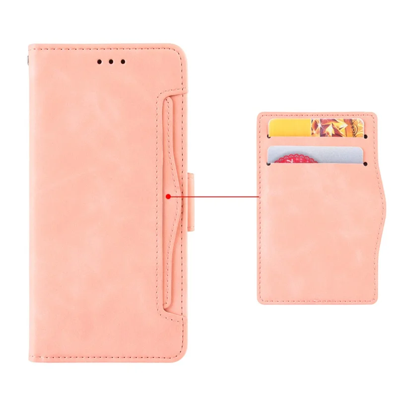 Para Nokia C02 Múltiplos Slots de Cartão Capa de Telefone de Couro PU Proteção Total Stand Carteira - Rosa