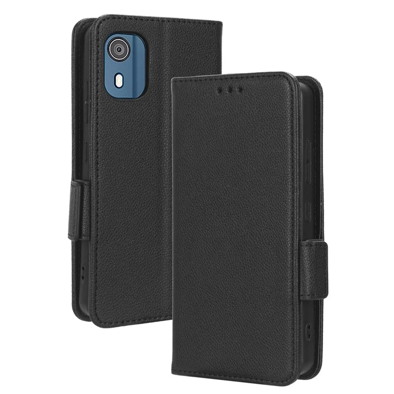 Wallet PU Leather Phone Case til Nokia C02, Litchi-struktur Stående Telefonbeskyttelse - Sort