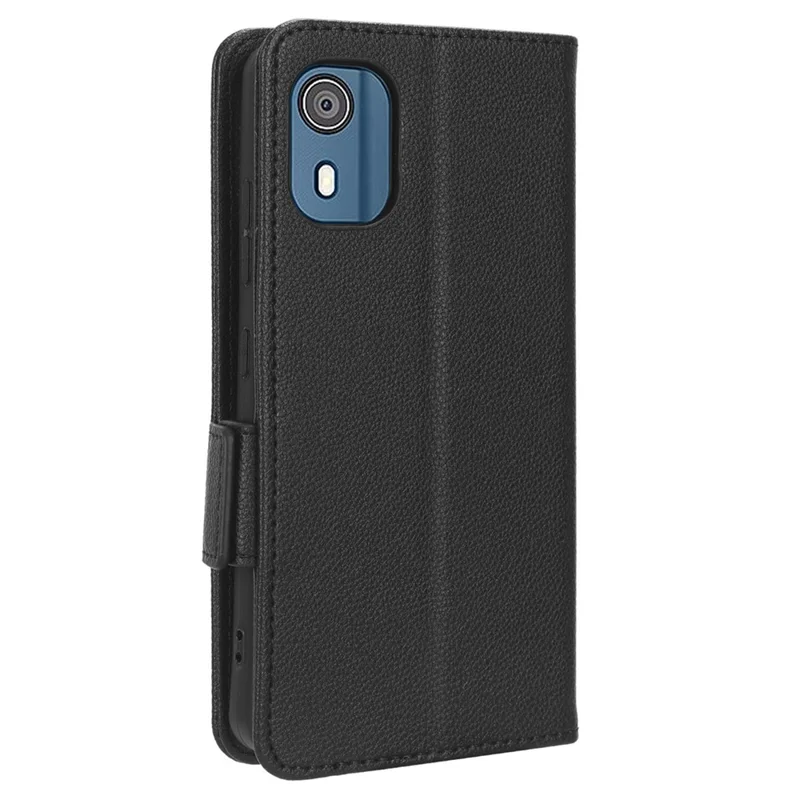 Wallet PU Leather Phone Case til Nokia C02, Litchi-struktur Stående Telefonbeskyttelse - Sort