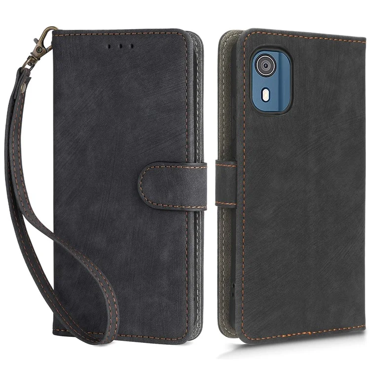 Para Nokia C02 Anti-Scratch PU Leather Cover Stand Phone Case RFID Blocking Wallet with Strap - Negro