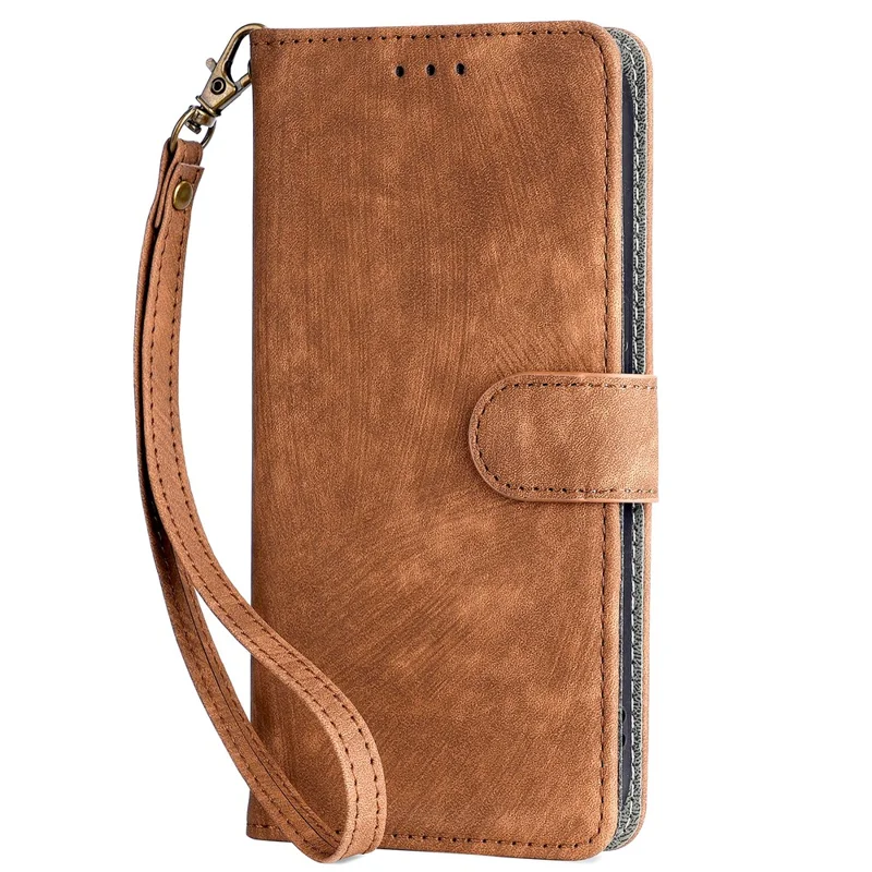 For Nokia C02 Anti-Scratch PU Leather Cover Stand Phone Case RFID Blocking Wallet with Strap - Brown