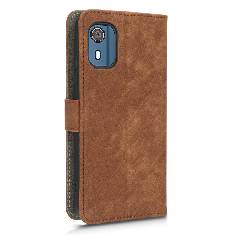 For Nokia C02 Anti-Scratch PU Leather Cover Stand Phone Case RFID Blocking Wallet with Strap - Brown