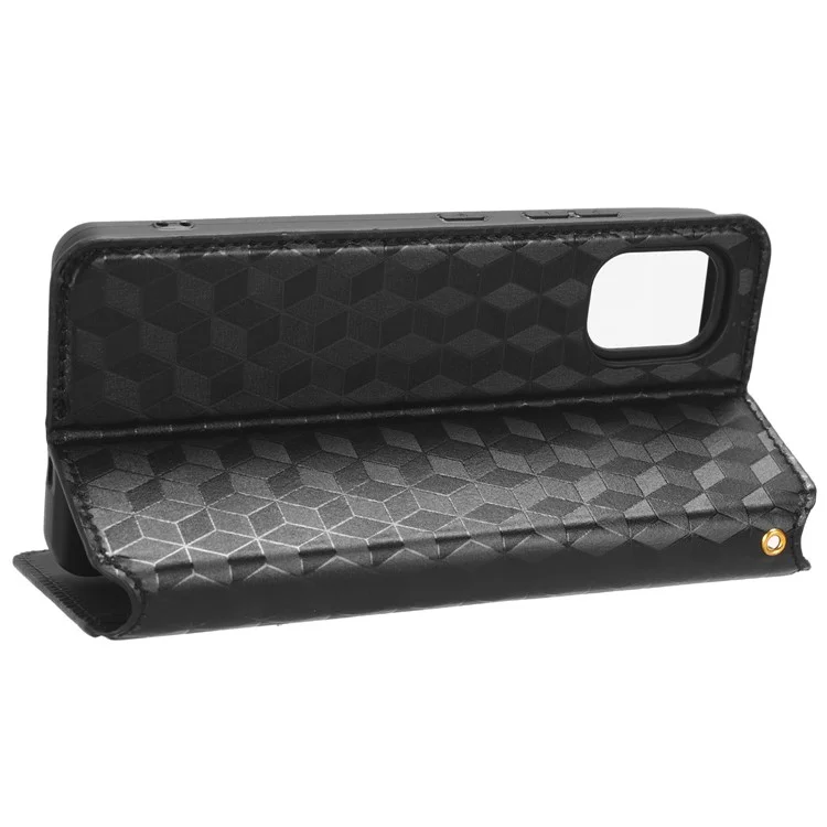 For Nokia C02 Phone Stand Shell Case Wallet PU Leather Rhombus Imprinted Anti-drop Phone Cover - Black