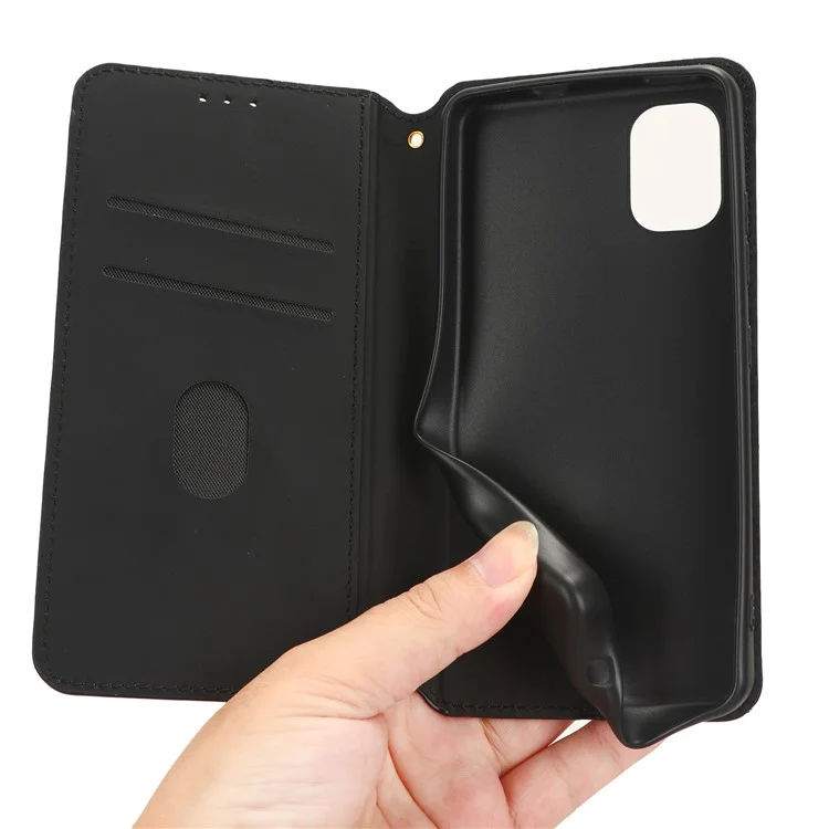 For Nokia C02 Phone Stand Shell Case Wallet PU Leather Rhombus Imprinted Anti-drop Phone Cover - Black