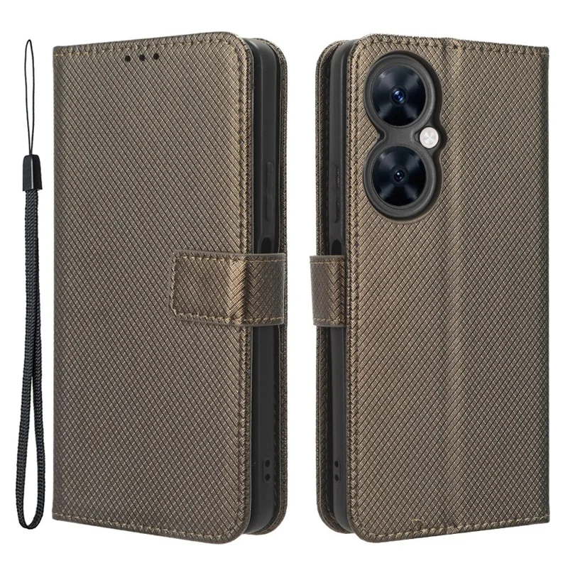 For Huawei Maimang 20 / nova 11i / Enjoy 60 Pro PU Leather Wallet Case Diamond Texture Phone Stand Cover - Brown