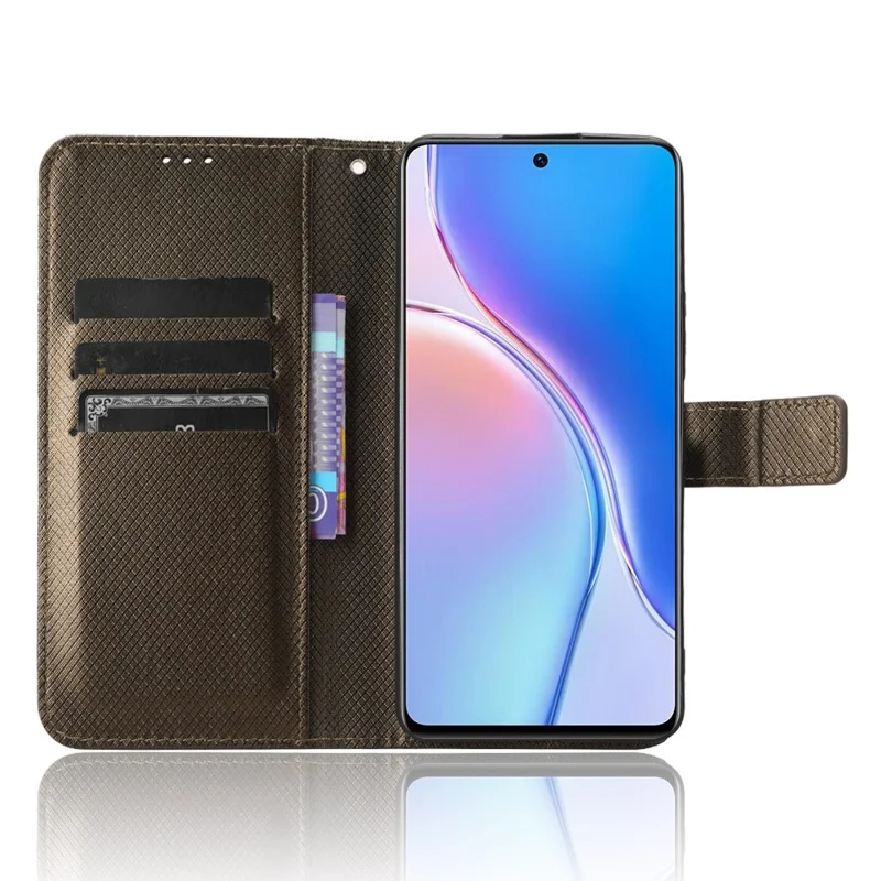 For Huawei Maimang 20 / nova 11i / Enjoy 60 Pro PU Leather Wallet Case Diamond Texture Phone Stand Cover - Brown
