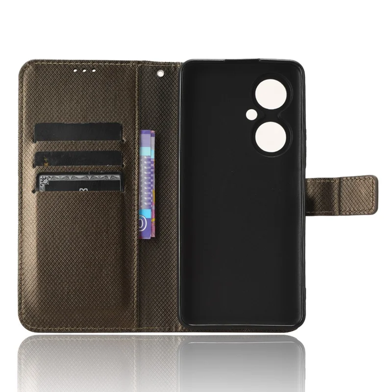 For Huawei Maimang 20 / nova 11i / Enjoy 60 Pro PU Leather Wallet Case Diamond Texture Phone Stand Cover - Brown