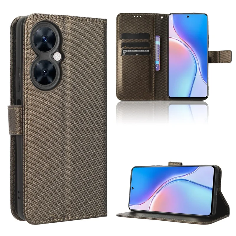 For Huawei Maimang 20 / nova 11i / Enjoy 60 Pro PU Leather Wallet Case Diamond Texture Phone Stand Cover - Brown