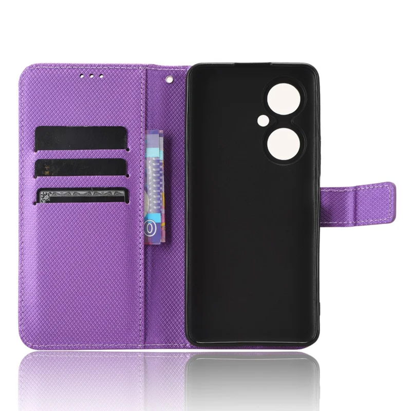 For Huawei Maimang 20 / nova 11i / Enjoy 60 Pro PU Leather Wallet Case Diamond Texture Phone Stand Cover - Purple