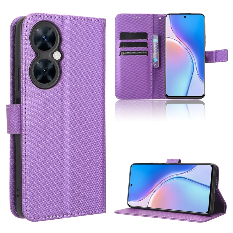 For Huawei Maimang 20 / nova 11i / Enjoy 60 Pro PU Leather Wallet Case Diamond Texture Phone Stand Cover - Purple