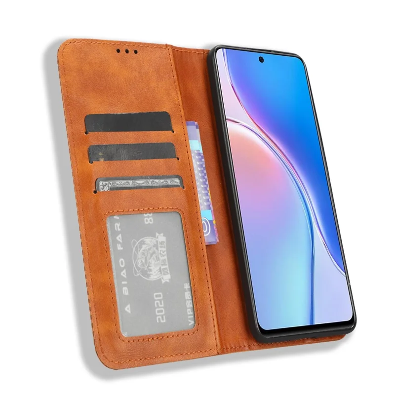 For Huawei Maimang 20 / nova 11i / Enjoy 60 Pro Magnetic Closing Leather Case Stand Wallet Phone Cover - Brown