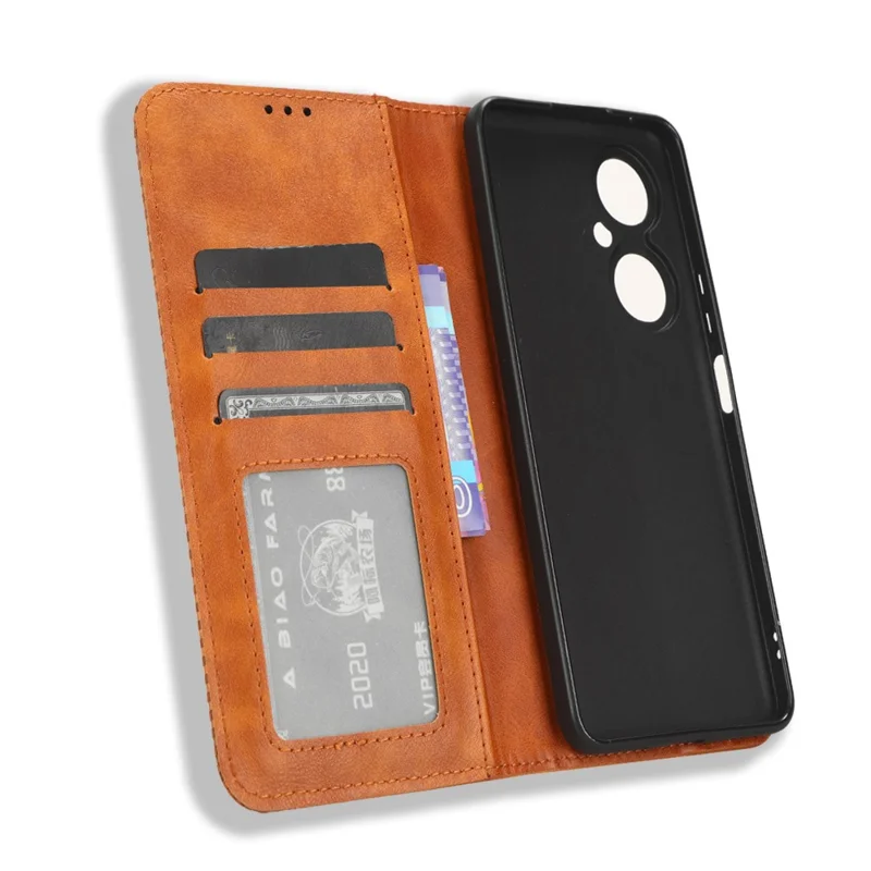 For Huawei Maimang 20 / nova 11i / Enjoy 60 Pro Magnetic Closing Leather Case Stand Wallet Phone Cover - Brown