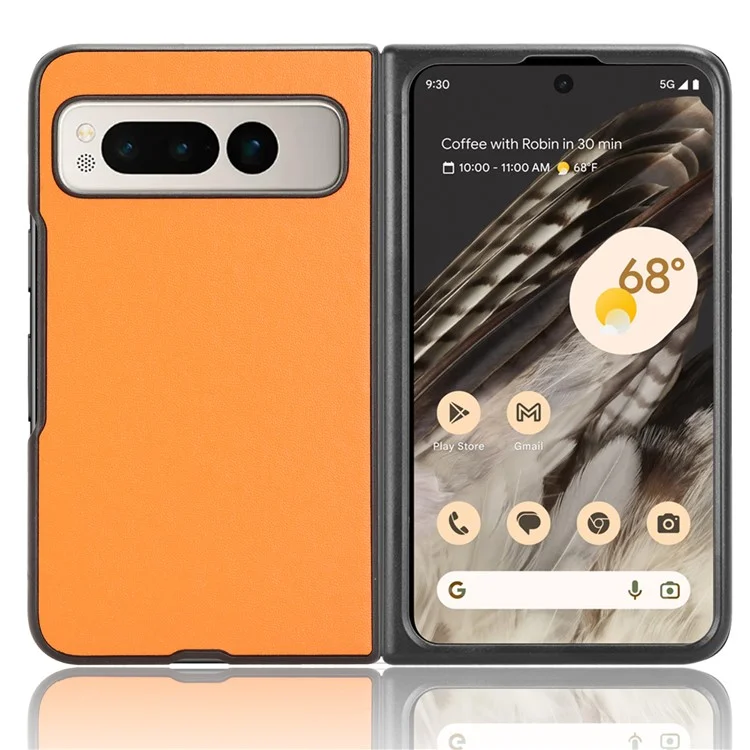 Para Google Pixel Fold a prueba de caídas, funda de teléfono de PC con recubrimiento de piel de poliuretano - Naranja