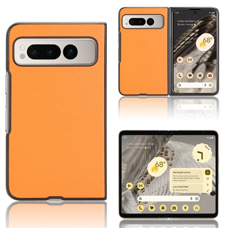 Para Google Pixel Fold a prueba de caídas, funda de teléfono de PC con recubrimiento de piel de poliuretano - Naranja