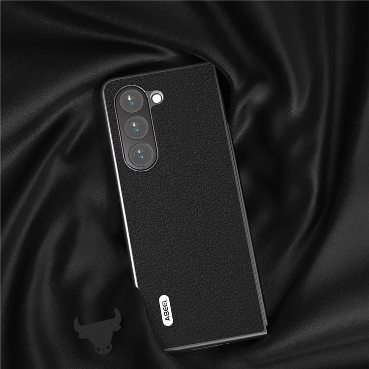 ABEEL Für Samsung Galaxy Z Fold5 5G Genuine Cow Leather + Hard PC Shell Black Edge Phone Case Cover - Schwarz