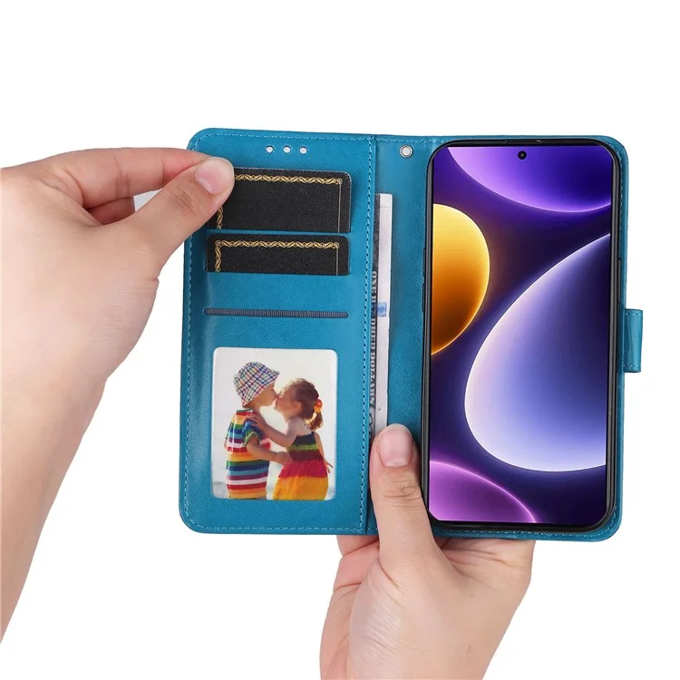 Чехол для телефона Xiaomi Redmi Note 12 Turbo / Poco F5 5G, кожаный бумажник с тиснением в виде подсолнуха, подставка - синий