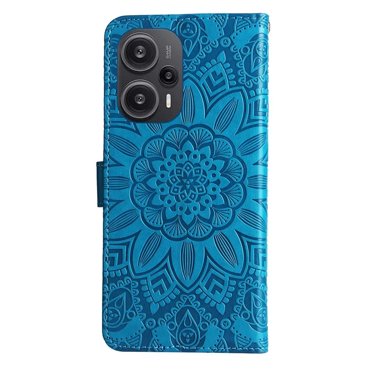Чехол для телефона Xiaomi Redmi Note 12 Turbo / Poco F5 5G, кожаный бумажник с тиснением в виде подсолнуха, подставка - синий
