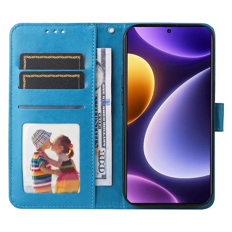Чехол для телефона Xiaomi Redmi Note 12 Turbo / Poco F5 5G, кожаный бумажник с тиснением в виде подсолнуха, подставка - синий