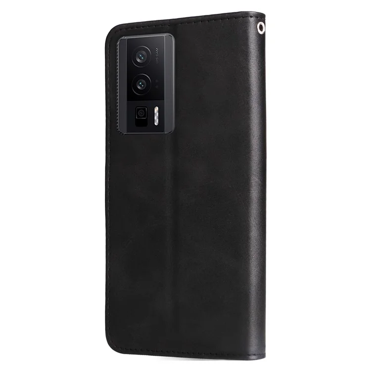 Para Xiaomi Redmi K60 Pro 5G / K60 5G / Poco F5 Pro 5G Capa de Telefone Stand Shell Textura de Bezerro Bolso com Zíper Carteira Tampa - Preto
