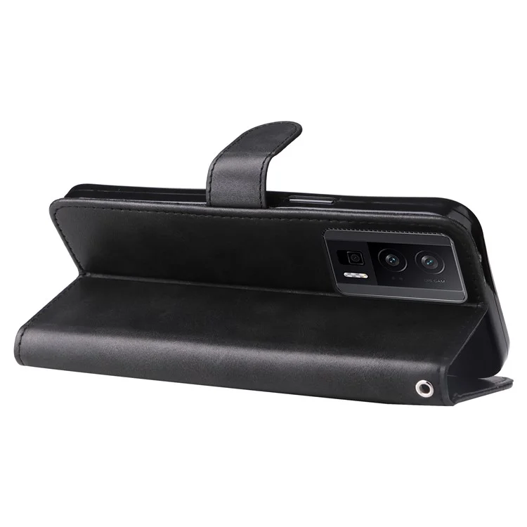 Para Xiaomi Redmi K60 Pro 5G / K60 5G / Poco F5 Pro 5G Capa de Telefone Stand Shell Textura de Bezerro Bolso com Zíper Carteira Tampa - Preto