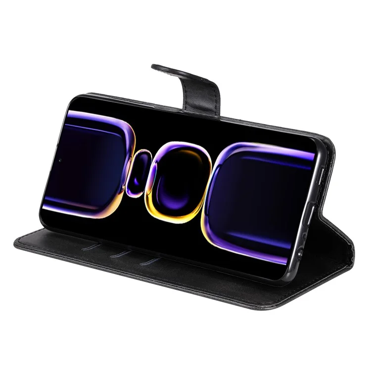 Para Xiaomi Redmi K60 Pro 5G / K60 5G / Poco F5 Pro 5G Capa de Telefone Stand Shell Textura de Bezerro Bolso com Zíper Carteira Tampa - Preto