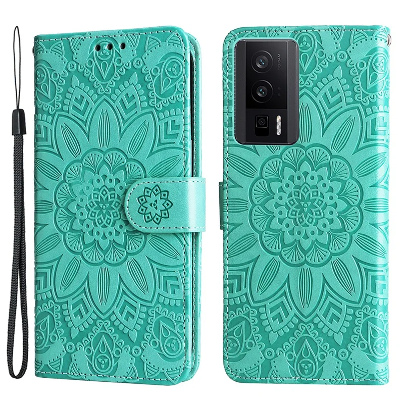 For Xiaomi Redmi K60 Pro 5G / K60 5G / Poco F5 Pro 5G Imprinted Phone Stand Cover Leather Wallet Case - Green