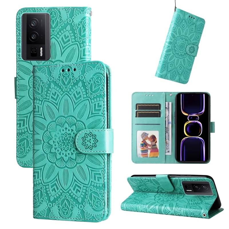 For Xiaomi Redmi K60 Pro 5G / K60 5G / Poco F5 Pro 5G Imprinted Phone Stand Cover Leather Wallet Case - Green