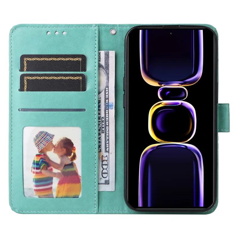 For Xiaomi Redmi K60 Pro 5G / K60 5G / Poco F5 Pro 5G Imprinted Phone Stand Cover Leather Wallet Case - Green