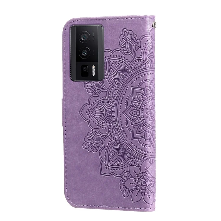 Para Xiaomi Poco F5 Pro 5G / Redmi K60 Pro 5G / K60 5G Imprinted Flower Leather Case Stand Wallet Shockproof Phone Cover - Púrpura
