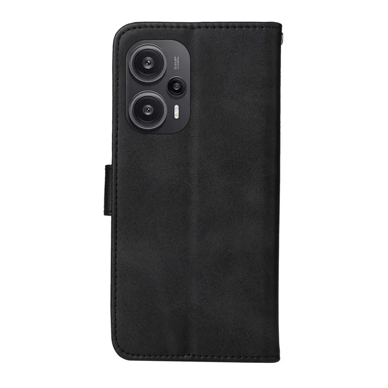 For Xiaomi Redmi Note 12 Turbo / Poco F5 5G PU Leather Wallet Cover Calf Texture Anti-scratch Stand Case with Strap - Black